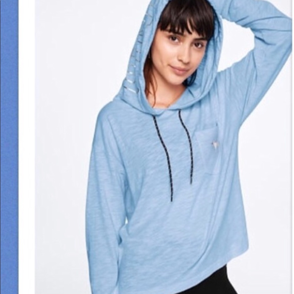 PINK BY VICTORIA’S SECRET LONG SLEEVE HOODED TEE BLUE SZ LG